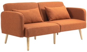 HOMCOM Sofá Conversível 3 Lugares estilo Clic Clac Encosto Reclinável e Braços Ajustáveis em Tecido com Efeito de Linho Marrom Alaranjado | Aosom Portugal