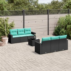 vidaXL 7 pcs conjunto de sofás p/ jardim c/ almofadões vime PE preto