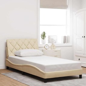 Estrutura de cama sem colchão 100x200 cm tecido cor creme