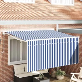 vidaXL Toldo Retrátil Azul e Branco 300 x 200 cm Poliéster e Alumínio