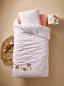 Conjunto capa de edredon + fronha de almofada, com algodão reciclado, Rainbow Flowers branco estampado