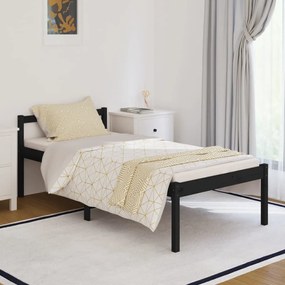 vidaXL Cama de solteiro p/ idosos 90x190 cm pinho maciço preto