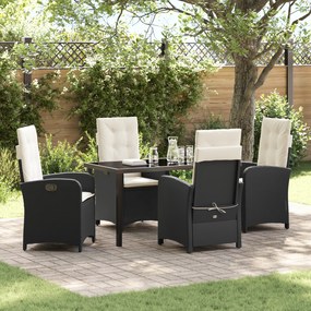 vidaXL Conjunto de Jantar de Jardim 5 Peças com Almofadas Rattan Polímero Preto