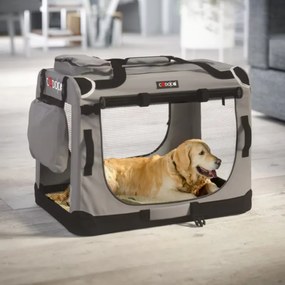 Caixa de transporte dobrável para cães XXL 90 x 61 x 65 cm Cinzento