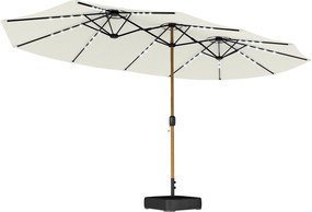 Outsunny Chapéu de Sol Duplo com 48 Luzes LED 459x266x235 cm Base Incluida Manivela Sacos de Areia Creme | Aosom Portugal