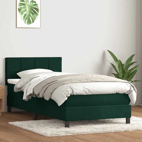 vidaXL Cama com molas/colchão 100x220 cm veludo verde-escuro