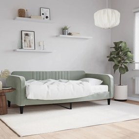 Sofá-cama com colchão 90x190 cm veludo cinzento-claro