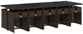 11 pcs conjunto jantar p/ jardim c/ almofadões vime PE castanho