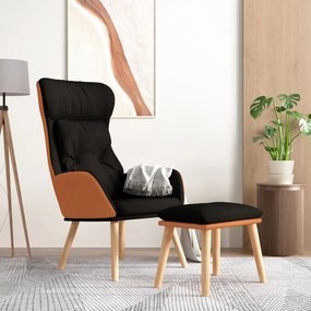 Cadeira de descanso c/ apoio pés couro artificial+tecido preto
