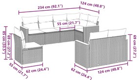 8 pcs conjunto sofás de jardim com almofadões vime PE preto