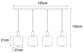 Candeeiro suspenso design preto com latão e vidro âmbar 4 luzes - Zuzanna Design