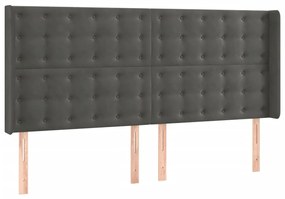 Cabeceira de cama c/ LED veludo 163x16x118/128 cm cinza-escuro