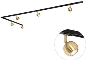 Sistema de trilho moderno monofásico 5 luzes preto com dourado - Gissi Moderno