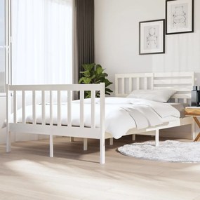 Estrutura de cama casal 135x190 cm madeira maciça branco