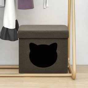 vidaXL Banco de arrumação dobrável padrão gato tecido castanho-escuro