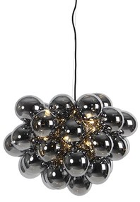 Candeeiro de suspensão design preto com vidro fumê redondo 8 luzes - Uvas Art Deco,Design