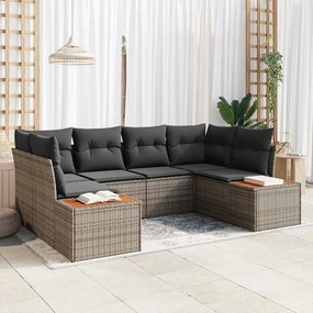 vidaXL Conjunto de Sofá de Jardim de 6 Peças com Almofadas Cinza Rattan Poliéster Acácia