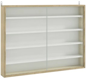 HOMCOM Vitrine de Parede de Madeira com Prateleiras Ajustáveis e 2 Portas Corredeiras de Vidro para Coleções Perfumes 80x9,5x60cm Madeira e Branco | Aosom Portugal