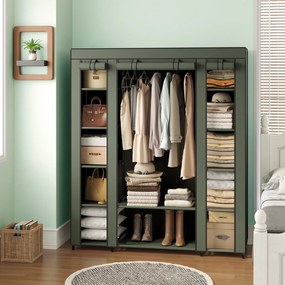 Guarda Roupa de tecido, com capa de lã, com varão para roupa 45 x 150 x 175 cm Verde