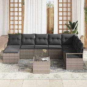 Conjunto de Sofá de Jardim de 8 Peças com Almofadas Pretas em Rattan d