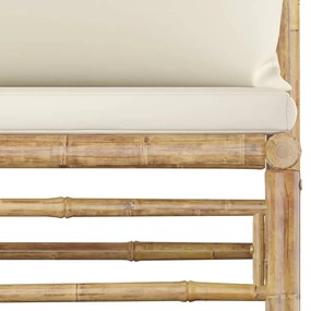 Sofá de centro p/ jardim com almofadões branco nata bambu