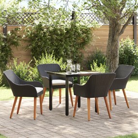 vidaXL Conjunto de Jantar de Jardim de 5 Peças Preto em Polivime