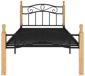 Estrutura de cama 90x200 cm metal/madeira carvalho maciça preto