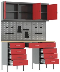 Conjunto de Armário e Painel de Ferramentas de 8 Peças vidaXL Vermelho