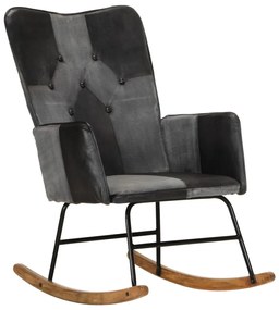 Cadeira de baloiço couro genuíno e lona preto