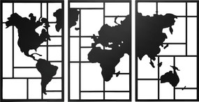 HOMCOM Decoração de Parede em Metal com Mapa Múndi Conjunto de 3 Peças Quadros de Parede Metálicos Preto | Aosom Portugal