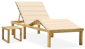 Espreguiçadeira de jardim com mesa e almofadão pinho impregnado
