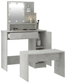 Conjunto toucador c/ LEDs madeira processada cinza cimento