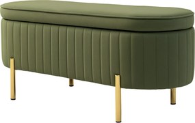 Banco de arrumação 108 x 44 x 43,5 cm, baú de veludo com tampa, pés de metal, capacidade de 72 L, verde escuro
