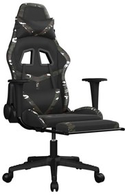 Cadeira gaming c/ apoio pés couro artificial preto e camuflado