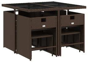 9 pcs conjunto jantar p/ jardim c/ almofadões vime PE castanho