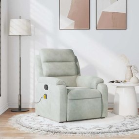 Poltrona de massagens reclinável veludo cinzento-claro