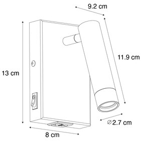 Candeeiro de parede moderno preto com USB ajustável - Croft Moderno