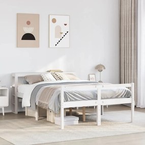 vidaXL Cama para idosos com cabeceira 140x200 cm pinho maciço branco