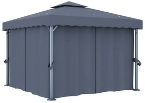 Gazebo com cortina 3x3 m alumínio antracite