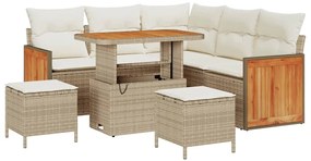 Conjunto de Sofá de Jardim vidaXL de 8 peças com Almofadas Bege Rattan