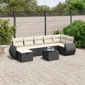 8 pcs conjunto sofás de jardim com almofadões vime PE preto