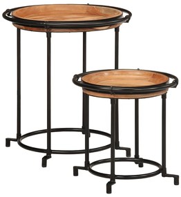 2 pcs Conjunto de mesa de apoio madeira de acácia maciça