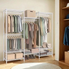 Guarda-roupa em metal aberto com 4 varões e 8 prateleiras 40 x 175 x 180 cm Branco