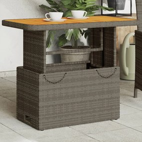 vidaXL Mesa de jardim 90x55x71 cm vime PE e madeira de acácia cinzento