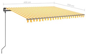 Toldo retrátil manual com postes 4,5x3,5 m amarelo e branco