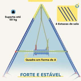 Baloiço para Bebés 3 em 1 Baloiço Jardim com Cordas Ajustáveis Cinto de Segurança Estrutura em A Dobrável 128x155x157 cm Azul