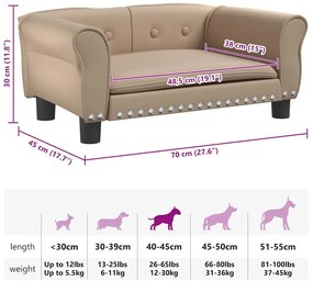 Cama para cães 70x45x30 cm couro artificial cappuccino