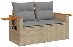 9 pcs conjunto sofás jardim com almofadões vime PE/acácia bege