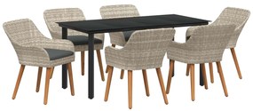 vidaXL Conjunto de Jantar para Jardim 7 pcs Cinzento-claro vime PE