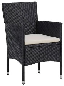 3 pcs conjunto jantar p/ jardim vime PE e vidro temperado preto
